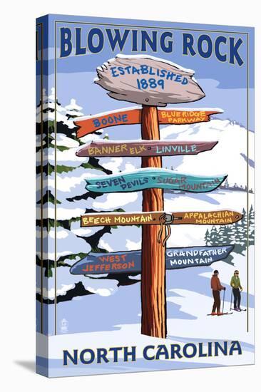Blowing Rock, North Carolina - Ski Signpost-Lantern Press-Stretched Canvas