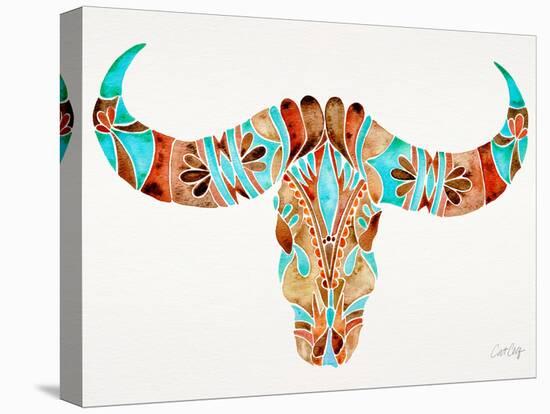 Blue and Brown Water Buffalo Skull-Cat Coquillette-Premier Image Canvas