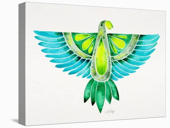 Blue and Green Parrot-Cat Coquillette-Stretched Canvas