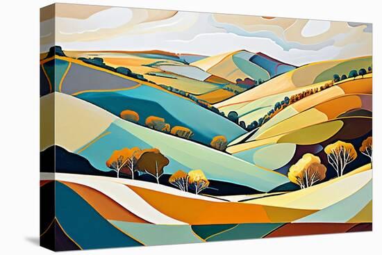 Blue and Ochre Hills-Avril Anouilh-Stretched Canvas