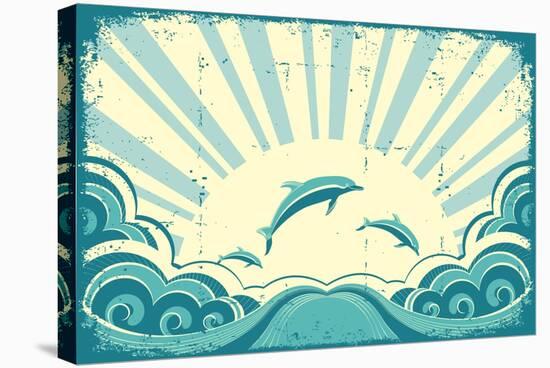 Blue Dolphins Jumping In Sea In Summer Day-GeraKTV-Stretched Canvas