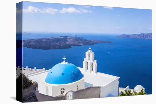 Blue Dome and Bell Tower Above Aegean Sea-Neale Clark-Premier Image Canvas
