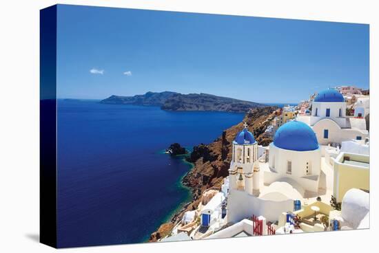 Blue Domed Santorini Churches-null-Stretched Canvas