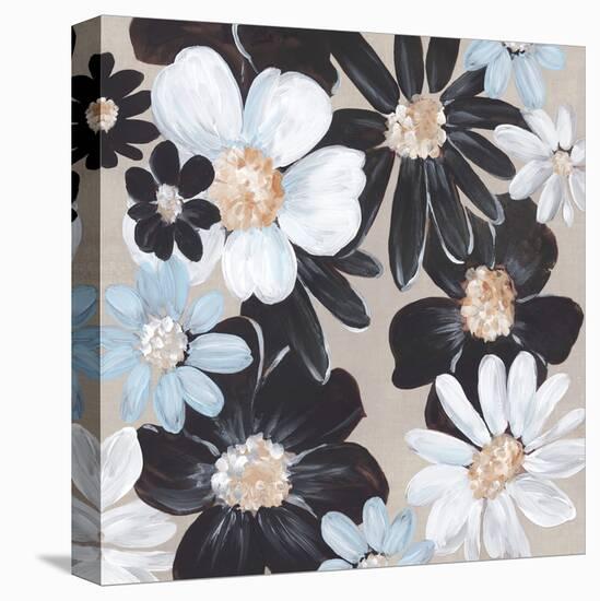 Blue Florals Bloom-Alex Black-Stretched Canvas