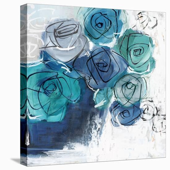 Blue Flowers in Pot-Alex Black-Stretched Canvas