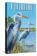 Blue Herons in Grass - Florida-Lantern Press-Stretched Canvas