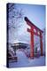 Blue hour in Shimogamo Shrine, UNESCO World Heritage Site, during the largest snowfall on Kyoto in-Damien Douxchamps-Premier Image Canvas