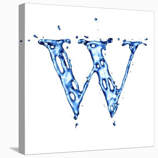 Blue Liquid Water Alphabet With Splashes And Drops - Letter W--Vladimir--Stretched Canvas