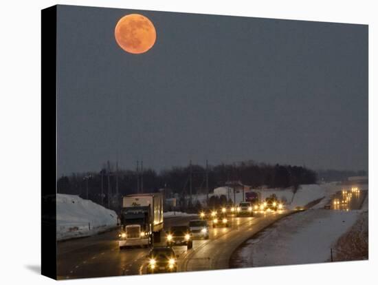 Blue Moon Rises over Interstate 80 West of Omaha, Nebraska-null-Premier Image Canvas