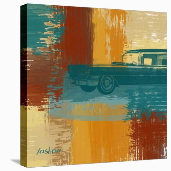 Blue Retro Car-Yashna-Stretched Canvas