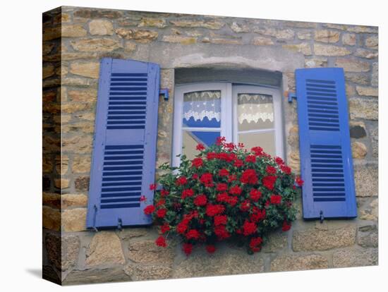 Blue Shuttered Windows and Red Flowers, Concarneau, Finistere, Brittany, France, Europe-Ruth Tomlinson-Premier Image Canvas