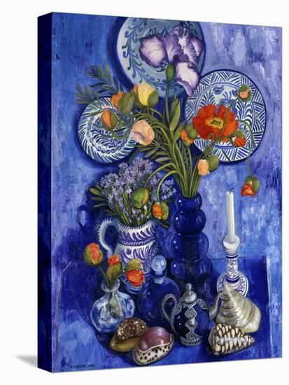 Blue Still Life with Poppies and Shells-Isy Ochoa-Premier Image Canvas