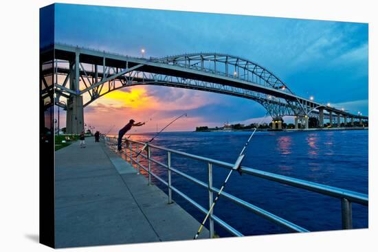 Blue Water Bridge at dusk, Port Huron, Michigan, USA-null-Premier Image Canvas