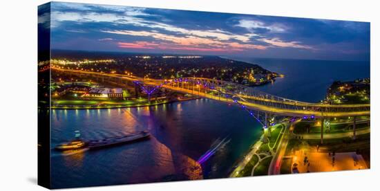Blue Water Bridge at dusk, Port Huron, Michigan, USA-null-Premier Image Canvas