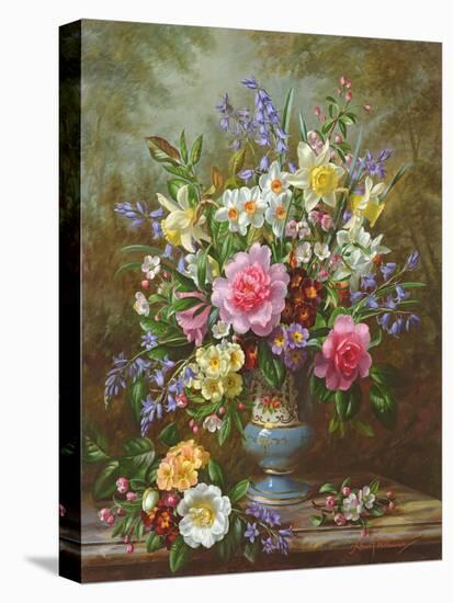 Bluebells, Daffodils, Primroses and Peonies in a Blue Vase-Albert-Charles Lebourg-Premier Image Canvas