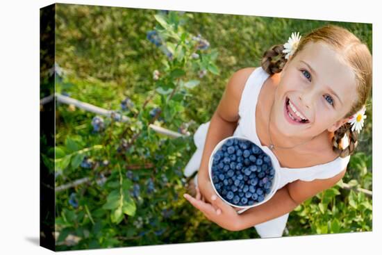 Blueberries, Summer, Child - Lovely Girl with Fresh Blueberries in the Garden-Gorilla-Premier Image Canvas