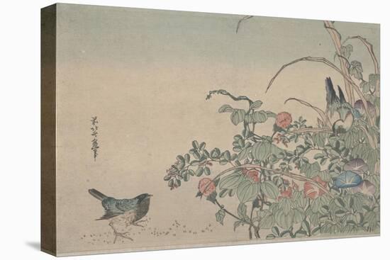 Bluebirds with Morning Glories and Lespedeza, C.1833 (Woodcut)-Ando or Utagawa Hiroshige-Premier Image Canvas