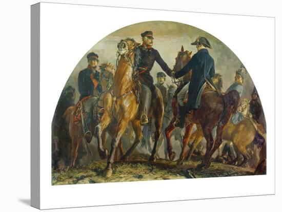 Bluecher and Wellington Meet after the Battle of Belle-Alliance (Waterloo)-Adolph von Menzel-Premier Image Canvas