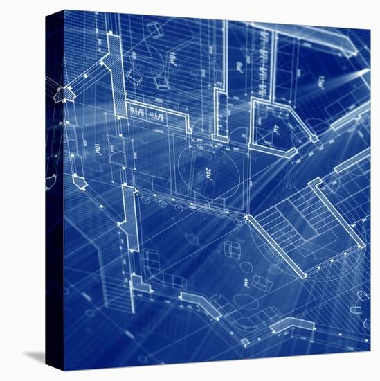 Blueprint - Architecture House Plan Background--Vladimir--Stretched Canvas