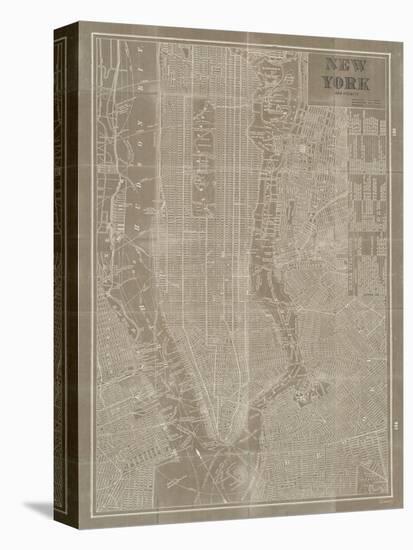 Blueprint Map New York Taupe-Sue Schlabach-Stretched Canvas