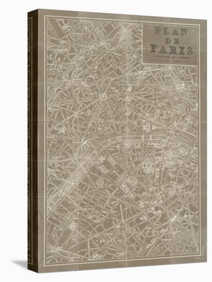 Blueprint Map Paris Taupe-Sue Schlabach-Stretched Canvas