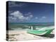 Boat and Turquoise Water on Pillory Beach, Turks and Caicos, Caribbean-Walter Bibikow-Premier Image Canvas