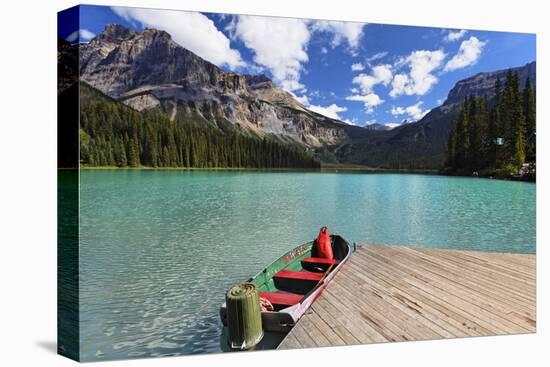 Boat at a Pier, Emerald Lake, Canada-George Oze-Premier Image Canvas