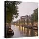 Boat Lined Canal at Dusk, Amsterdam, Netherlands-Marilyn Parver-Premier Image Canvas