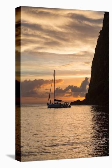 Boat moored at the base of Petit Piton near Sugar Beach at dusk, St. Lucia, Windward Islands, West-Martin Child-Premier Image Canvas
