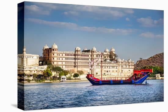 Boat on Pichola Lake near City Palace-Marina Pissarova-Premier Image Canvas