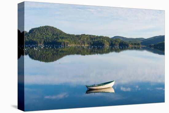 Boat reflection and buoys on a mussel farm in Trinity Bay, Newfoundland and Labrador, Canada-null-Premier Image Canvas