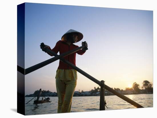 Boat Woman on Mekong River / Sunrise, Cantho, Mekong Delta, Vietnam-Steve Vidler-Premier Image Canvas