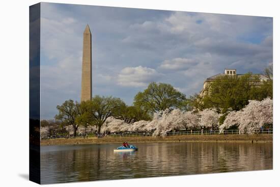 Boaters On Tidal Basin, Cherry Blossom Trees Full Bloom, Washington Monument Bkgd, Washington, DC-Karine Aigner-Premier Image Canvas