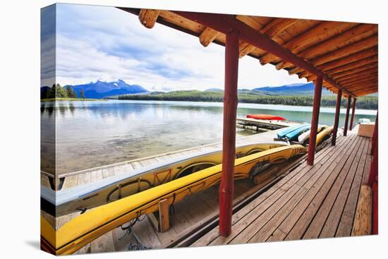 Boathouse, Maligne Lake, Canada-George Oze-Premier Image Canvas