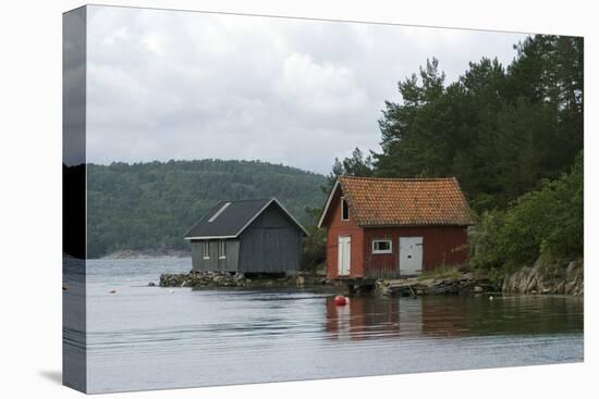 Boathouses in the Sea 'Fjords' at Hovag, Near Kristiansand, Norway-Natalie Tepper-Stretched Canvas
