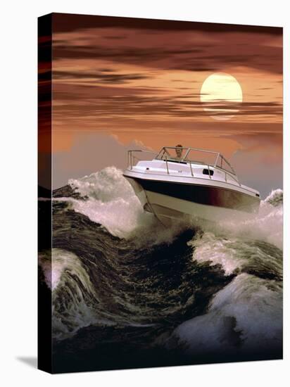 Boating at Sunset through Rough Water-null-Premier Image Canvas