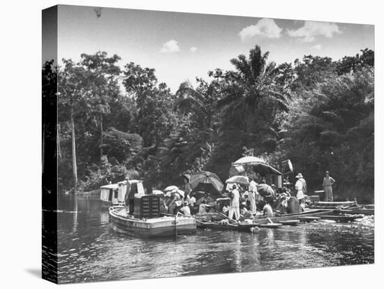 Boating Floating on the River Where the Shooting of the Movie "The African Queen" Is Taking Place-null-Premier Image Canvas