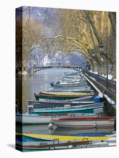 Boats Along Canal du Vasse, Annecy, Haute-Savoie, France-Walter Bibikow-Premier Image Canvas