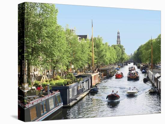 Boats Cruise Along a Canal with the Zuiderkerk Bell-Tower in the Background, Amsterdam, Netherlands-Miva Stock-Premier Image Canvas