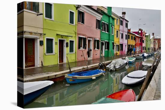 Boats Docked Along Canal with the Colorful Homes of Burano, Italy-Darrell Gulin-Premier Image Canvas