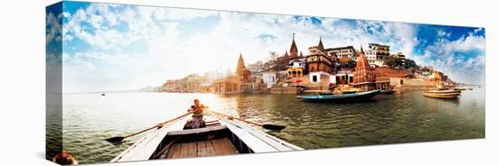 Boats in the Ganges River, Varanasi, Uttar Pradesh, India-null-Stretched Canvas