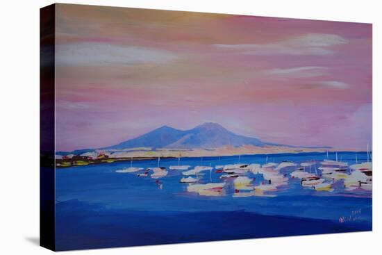Boats in the Gulf of Naples Italy with Mount Vesuvio-Markus Bleichner-Stretched Canvas
