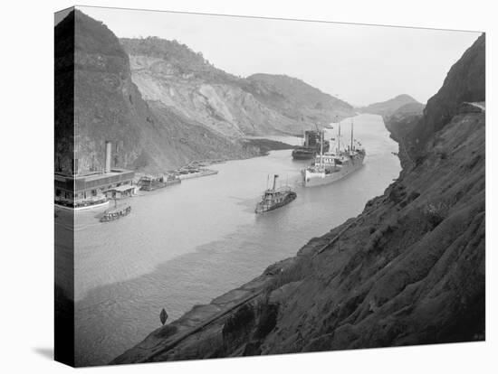 Boats Move Through Panama Canal at the Culebra Cut, Ca. 1915-null-Stretched Canvas