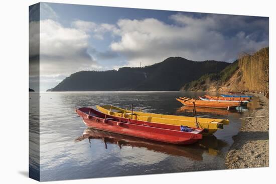 Boats on Lugu Lake, Lige village, Yunnan, China, Asia-Ian Trower-Premier Image Canvas