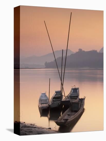 Boats on Mekong River at Sunset, Luang Prabang, Laos-Ian Trower-Premier Image Canvas