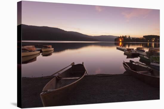 boats on the Schluchsee at sundown, Black Forest, Baden-Wurttemberg, Germany-Markus Lange-Stretched Canvas