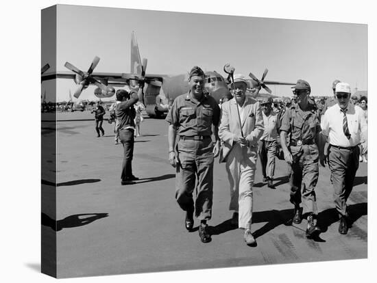 Bob Hope, Walks with Generals at Pleiku Air Base, South Vietnam, Dec. 19, 1966-null-Stretched Canvas