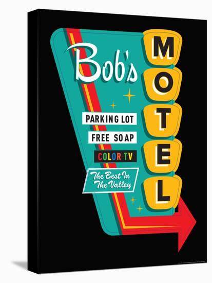 Bob's Motel in Black-JJ Brando-Stretched Canvas