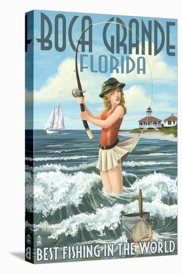 Boca Grande, Florida - Pinup Girl Fishing-Lantern Press-Stretched Canvas