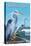Bodega Bay, California - Blue Heron-Lantern Press-Stretched Canvas